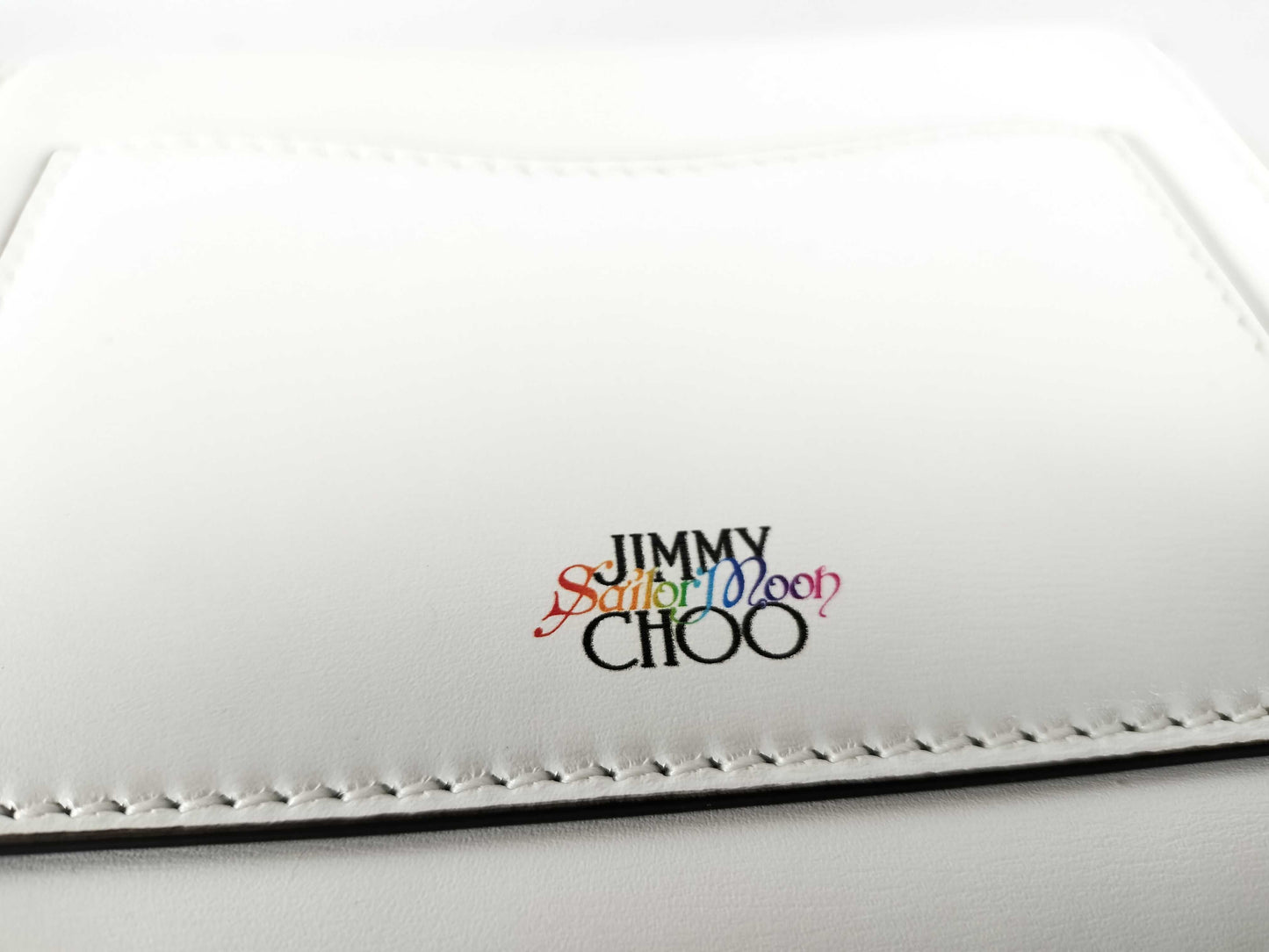 JIMMY CHOO Jimmy Choo x Sailor Moon Leather Shoulder Bag with Original Comic Scene Print, Swarovski Crystals, and Pearl Strap. Sold Out. Prene Shoulder Bag.