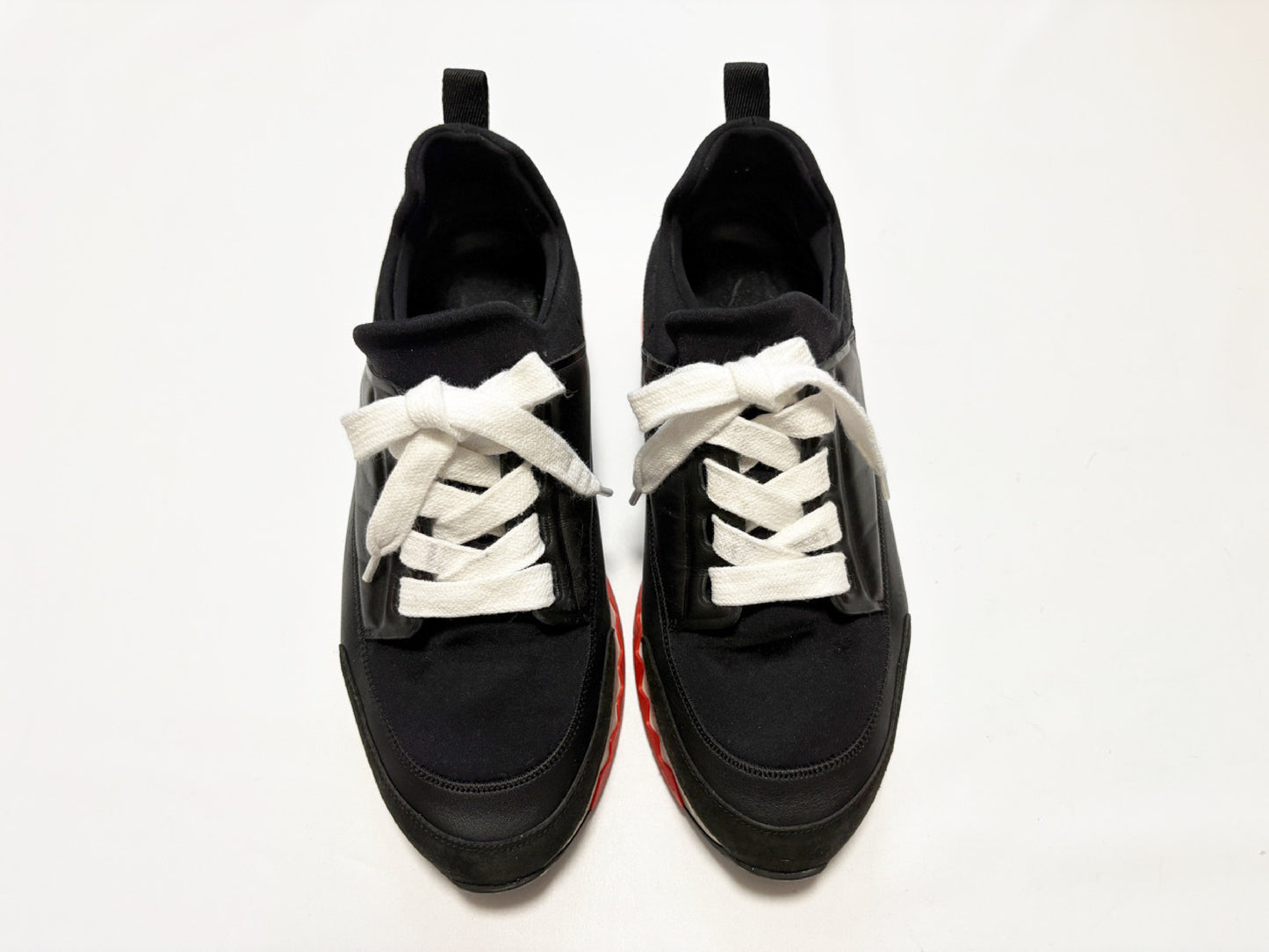 HERMES Sneakers Nylon Leather Black Size 37.5