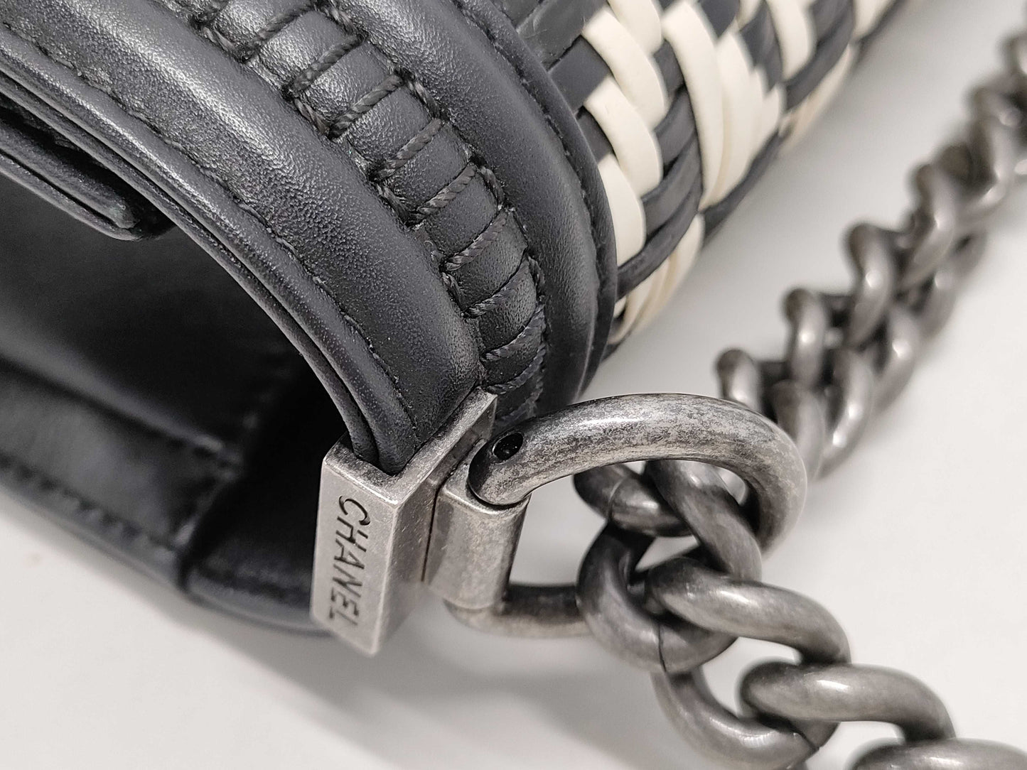 CHANEL Black and White Braided Leboy Shoulder Bag