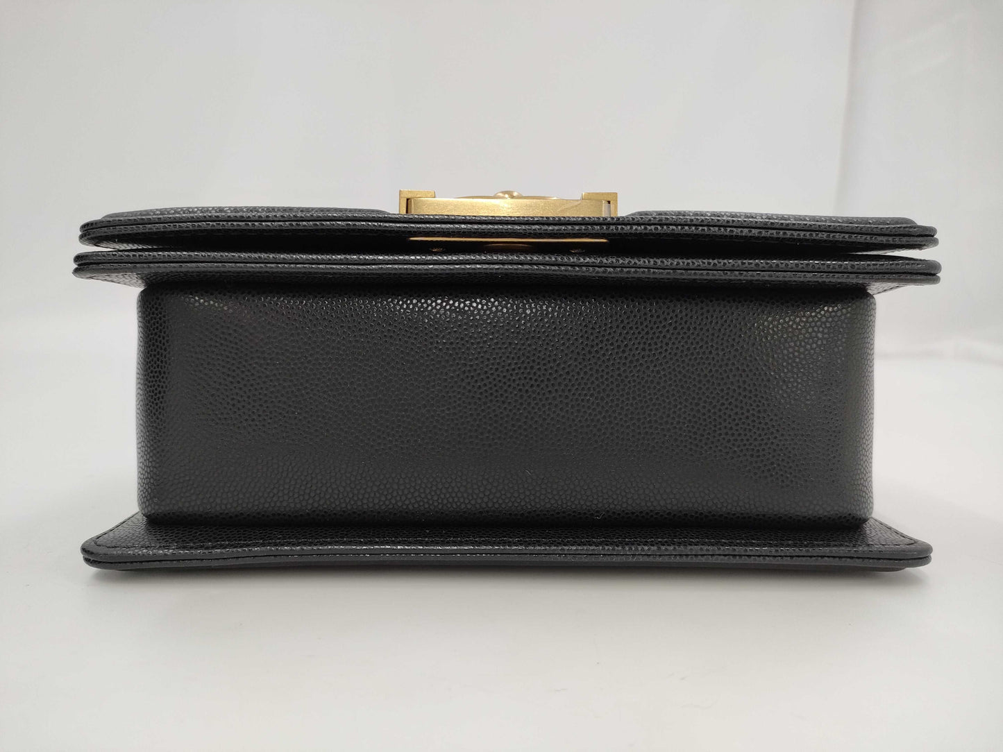 CHANEL Matelasse Top Handle Boy Caviar Black Handbag with Gold Hardware and Serial Number Plate