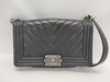 CHANEL Boy Chanel 25 Caviar Leather V-Stitch Chain Shoulder Bag with Seal