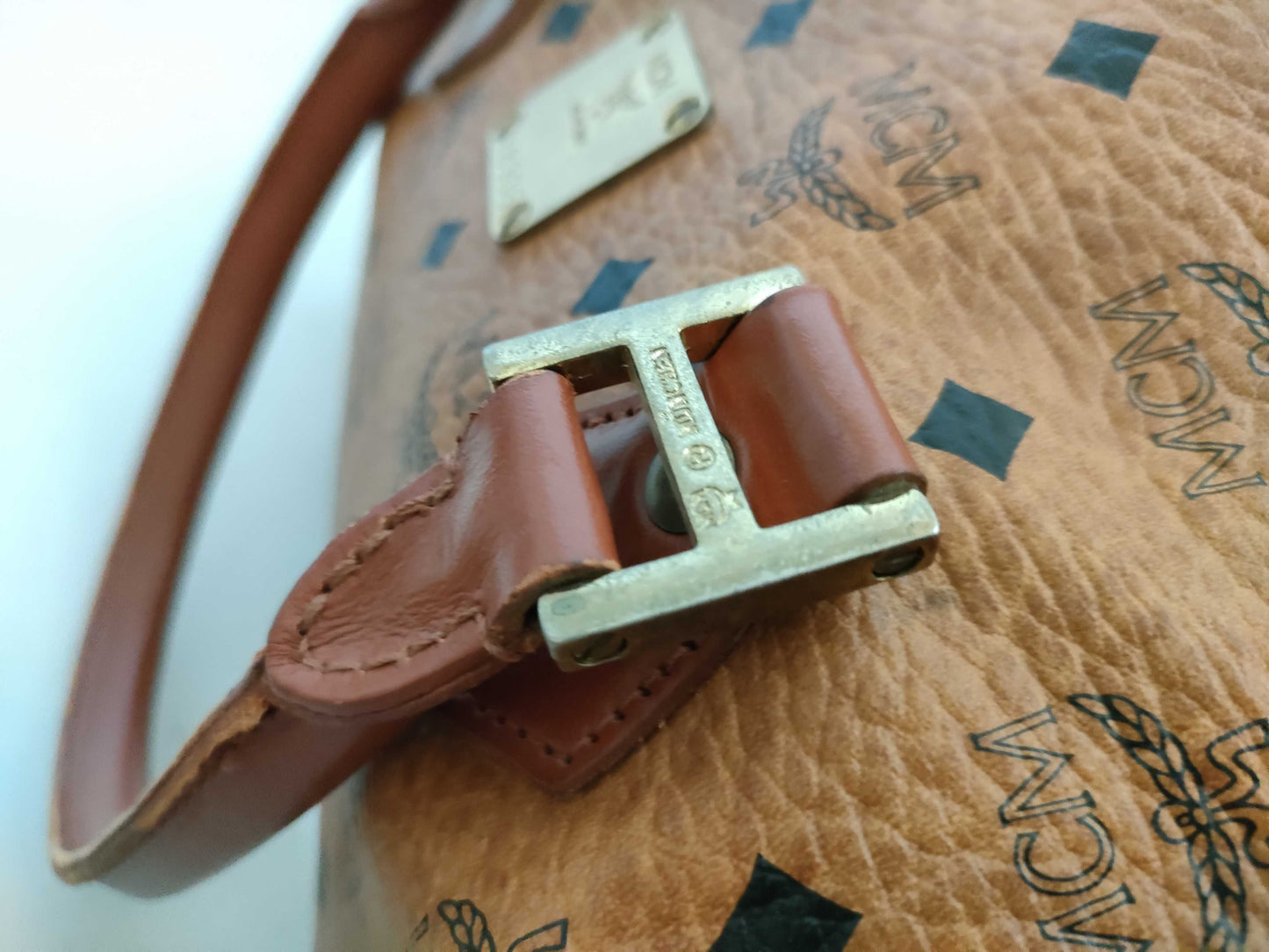 MCM Logogram Boston Bag, Brown, PVC, Handbag