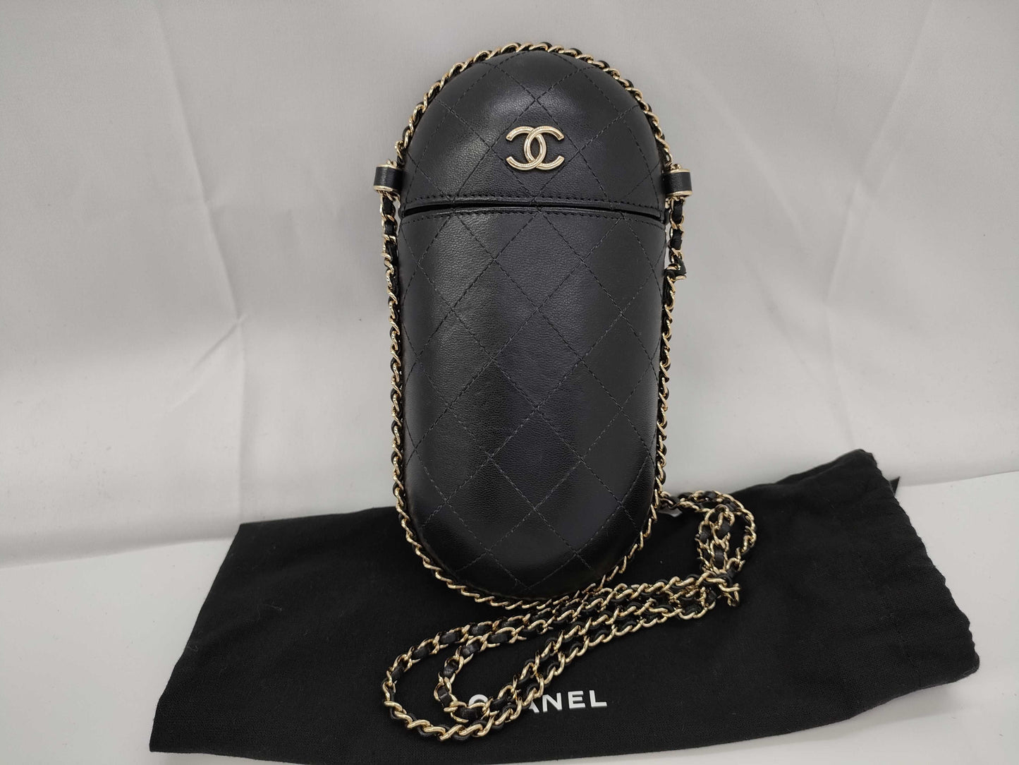 CHANEL Black Calfskin Matelasse Phone Case with Gold Hardware, No. 26 Shoulder Bag