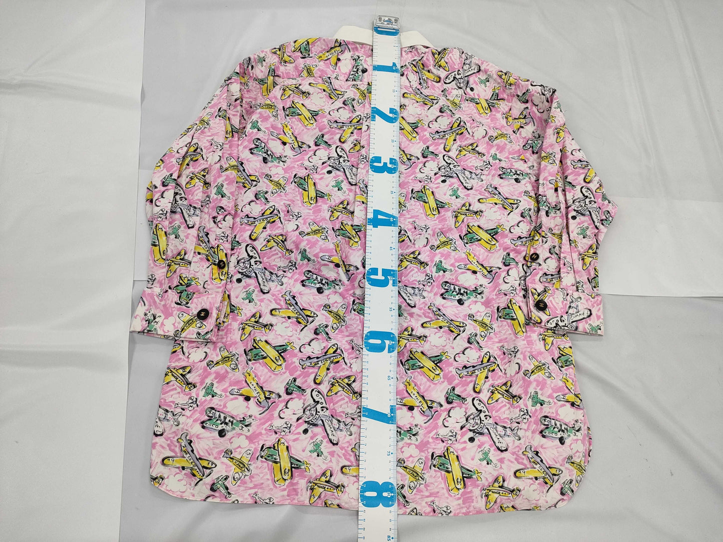 CHANEL Coco Button Shirt with Airplane Print, Size 38