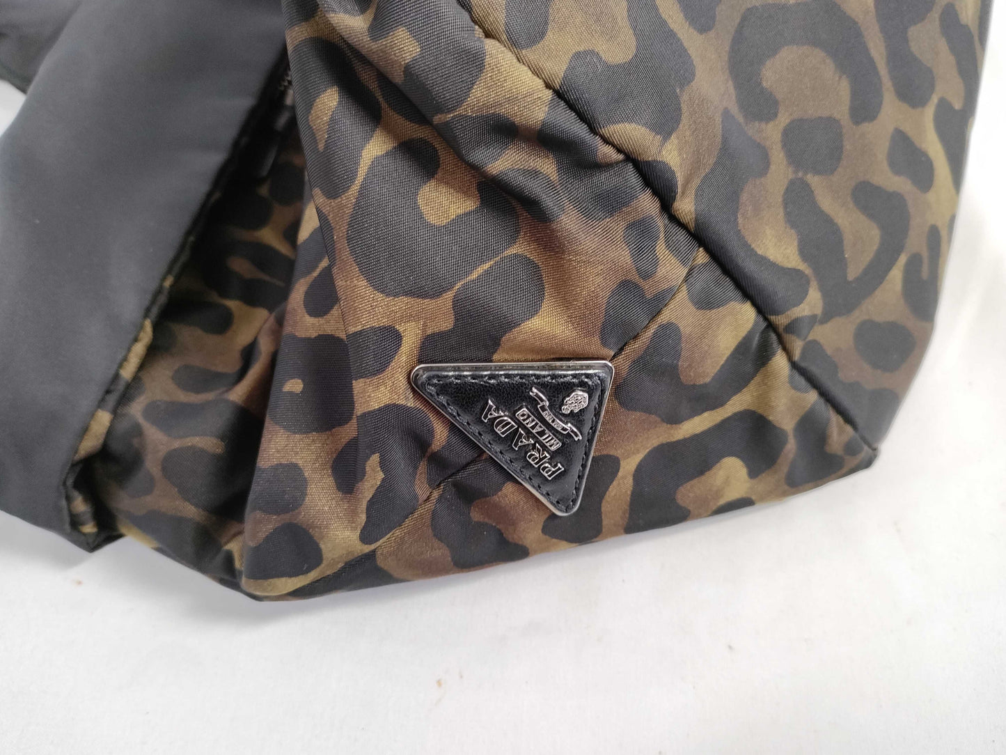 PRADA Tessuto x Leather 2-Way Handbag Leopard Print B4521V