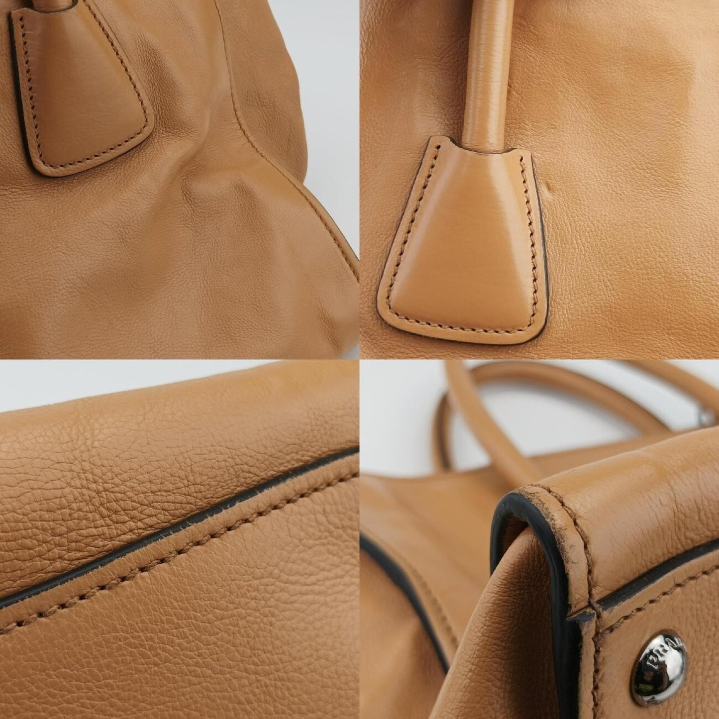 PRADA Twin Pocket Double Zip Tote Camel Leather Shoulder Bag BN2619239 G