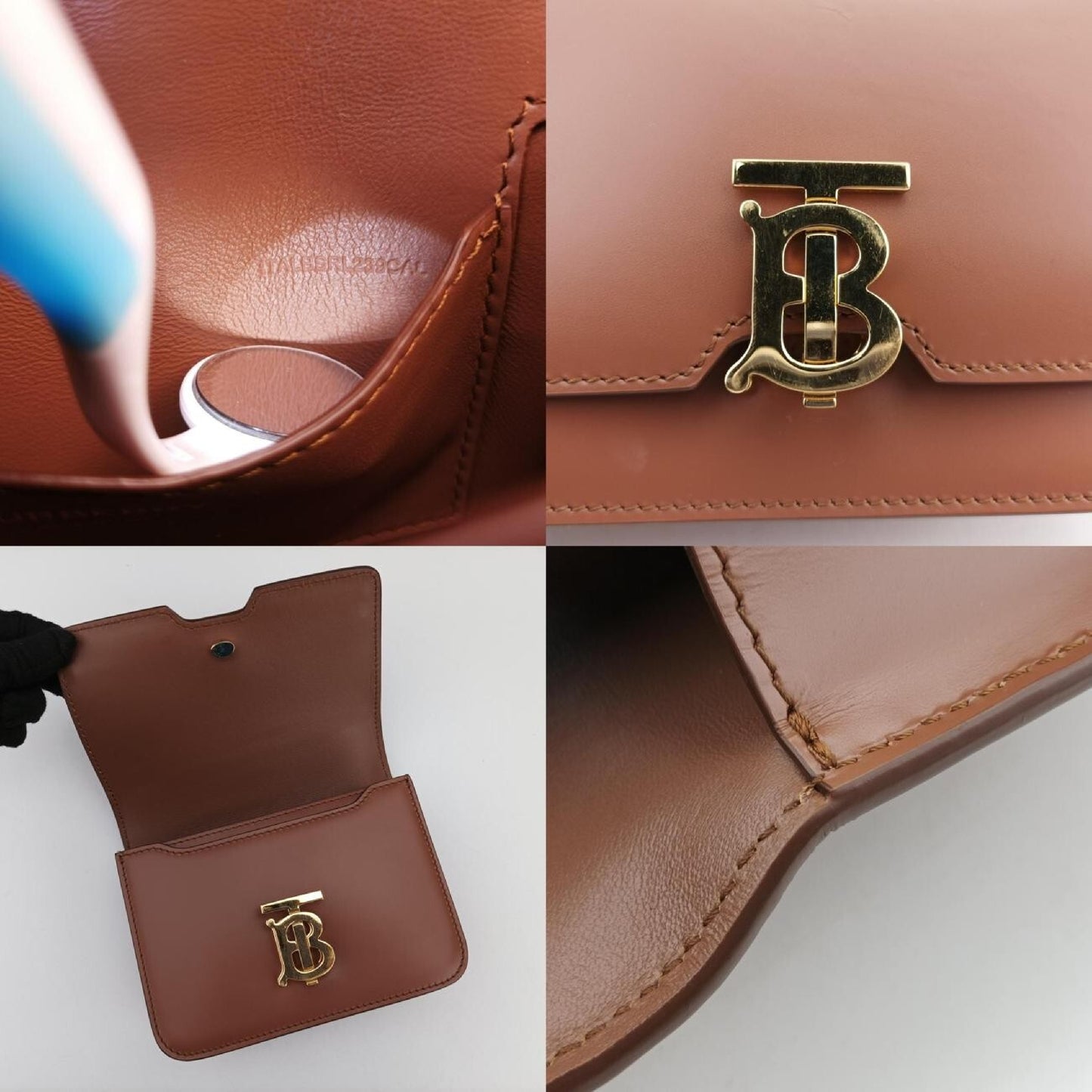 BURBERRY TB Logo Brown Leather ITALBSR239CAL Shoulder Bag