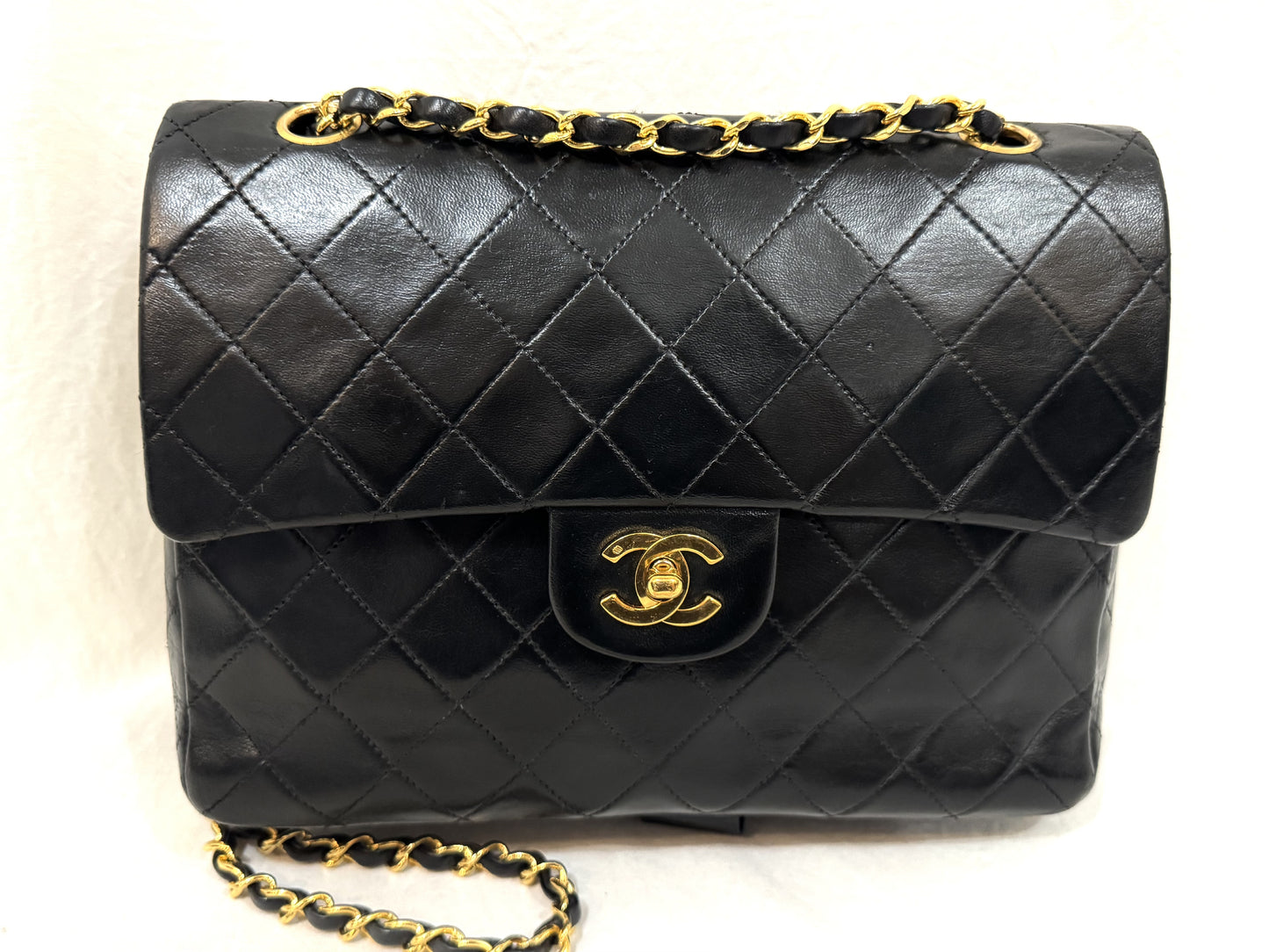 CHANEL Lambskin Matelasse 25 Double Flap Double Chain Gold Hardware 98cm Long Shoulder Bag