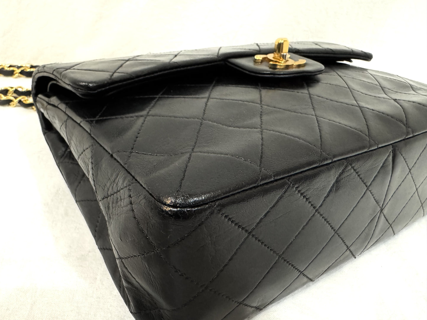 CHANEL Lambskin Matelasse 25 Double Flap Double Chain Gold Hardware 98cm Long Shoulder Bag
