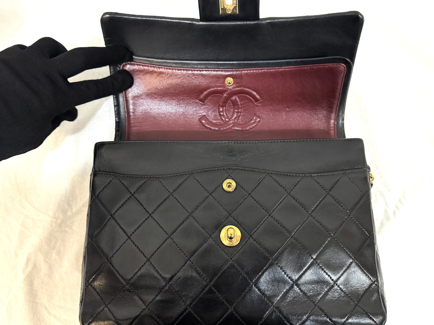 CHANEL Lambskin Matelasse 25 Double Flap Double Chain Gold Hardware 98cm Long Shoulder Bag