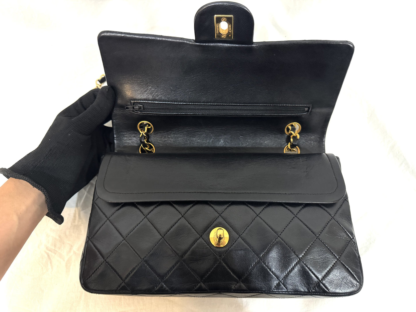 CHANEL Lambskin Matelasse 25 Double Flap Double Chain Gold Hardware 98cm Long Shoulder Bag