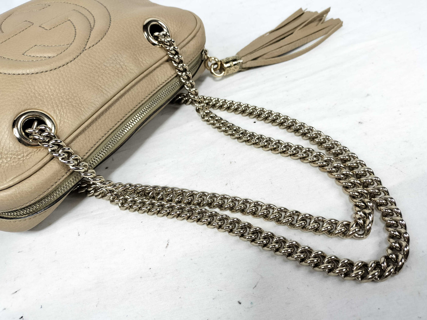 GUCCI Leather GG Chain Fringe Handbag