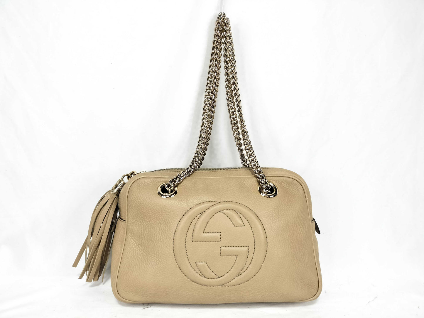GUCCI Leather GG Chain Fringe Handbag