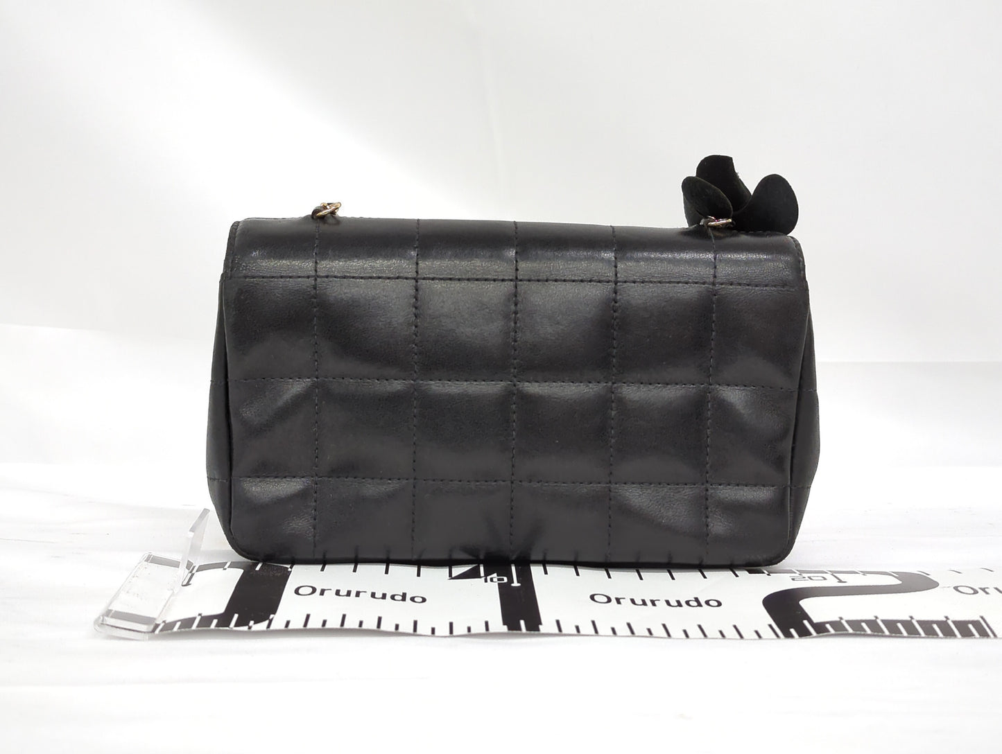 CHANEL Lambskin Chocolate Bar with Camellia Charm Chain Shoulder Bag