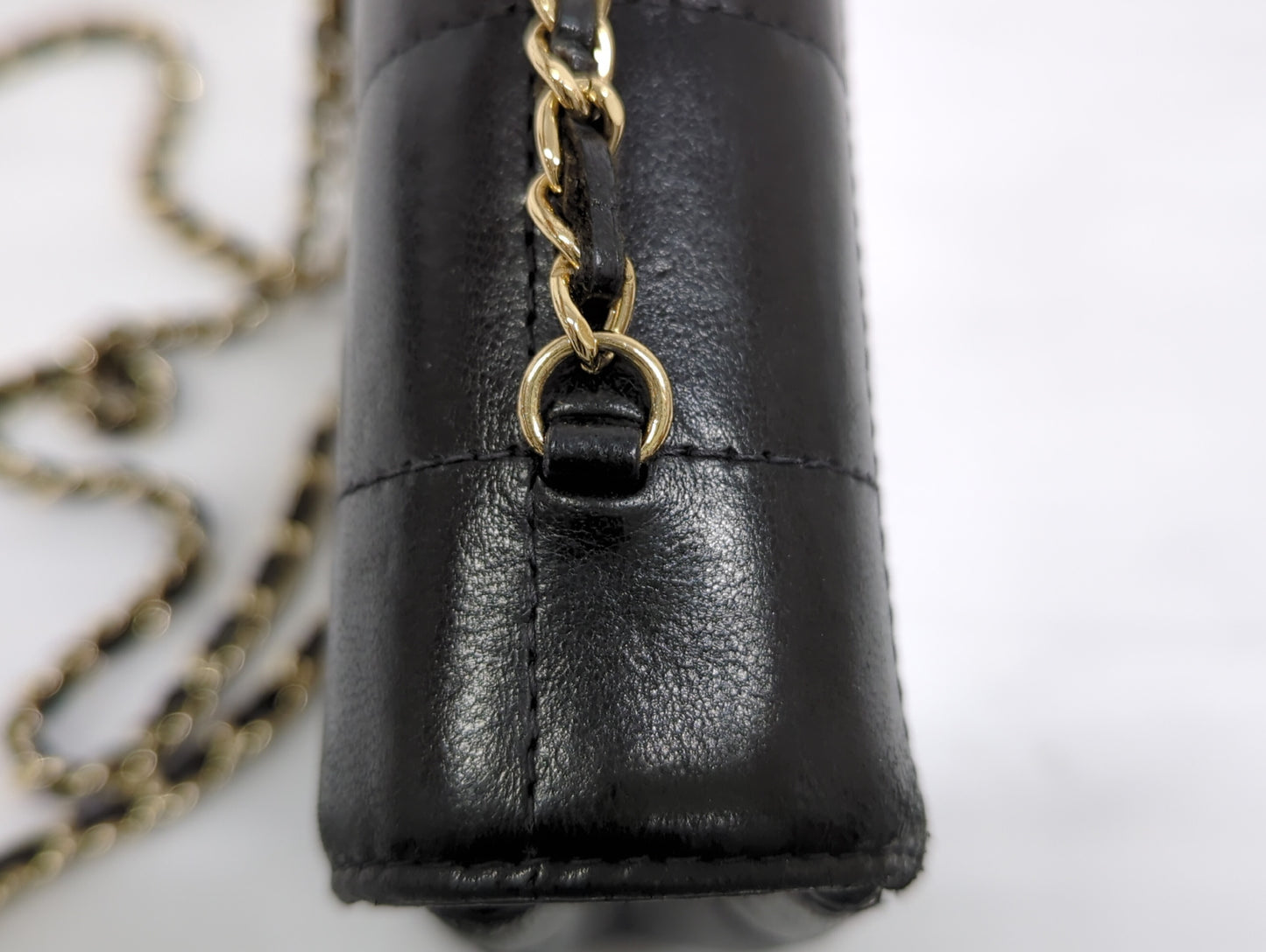 CHANEL Lambskin Chocolate Bar with Camellia Charm Chain Shoulder Bag
