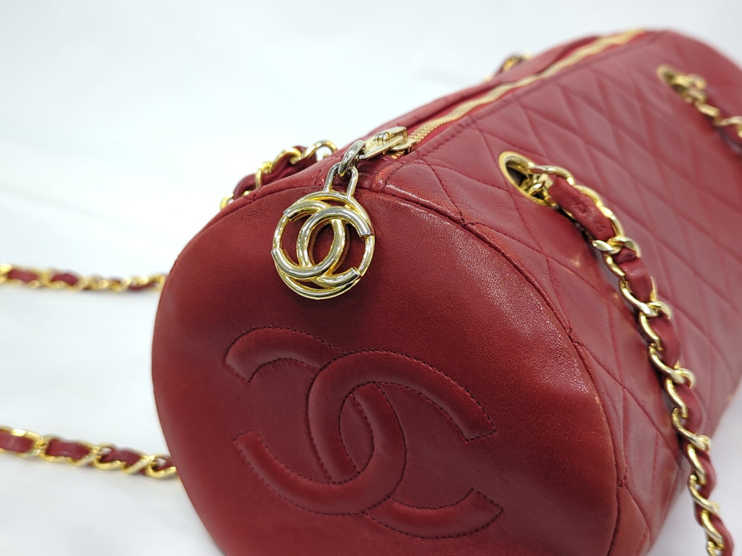 CHANEL Lambskin Matelasse Long Chain Boston Shoulder Bag