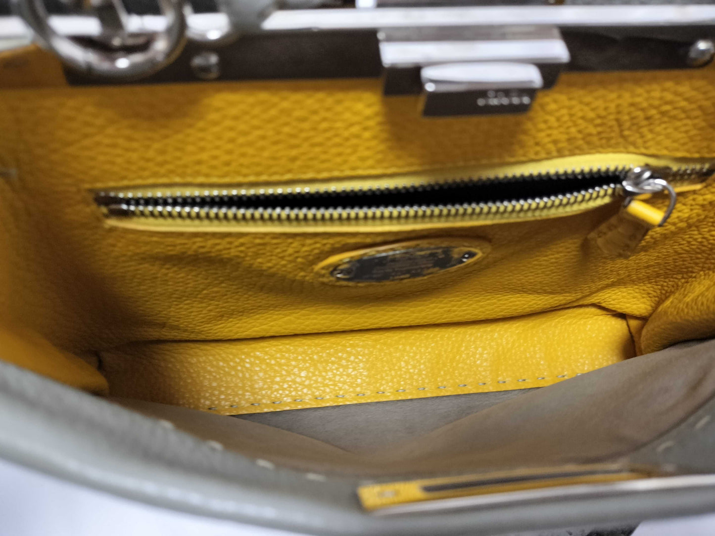 FENDI Peekaboo Medium Selleria Gray x Yellow 2-Way Handbag 8BN290