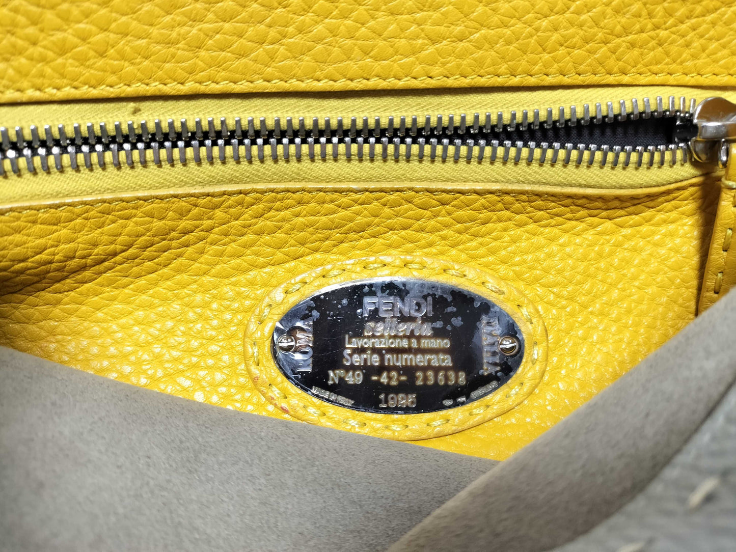FENDI Peekaboo Medium Selleria Gray x Yellow 2-Way Handbag 8BN290