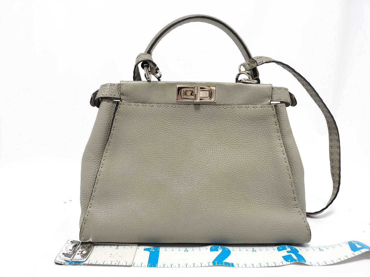 FENDI Peekaboo Medium Selleria Gray x Yellow 2-Way Handbag 8BN290