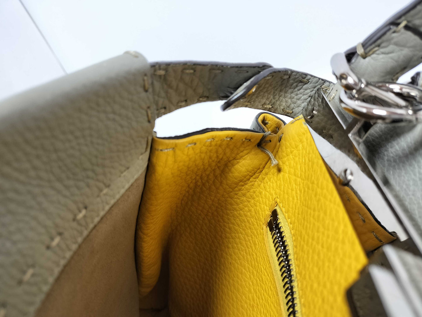FENDI Peekaboo Medium Selleria Gray x Yellow 2-Way Handbag 8BN290