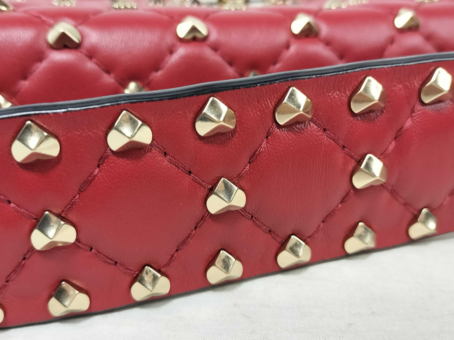 VALENTINO Heart Stud Leather Red Stud Shoulder Bag