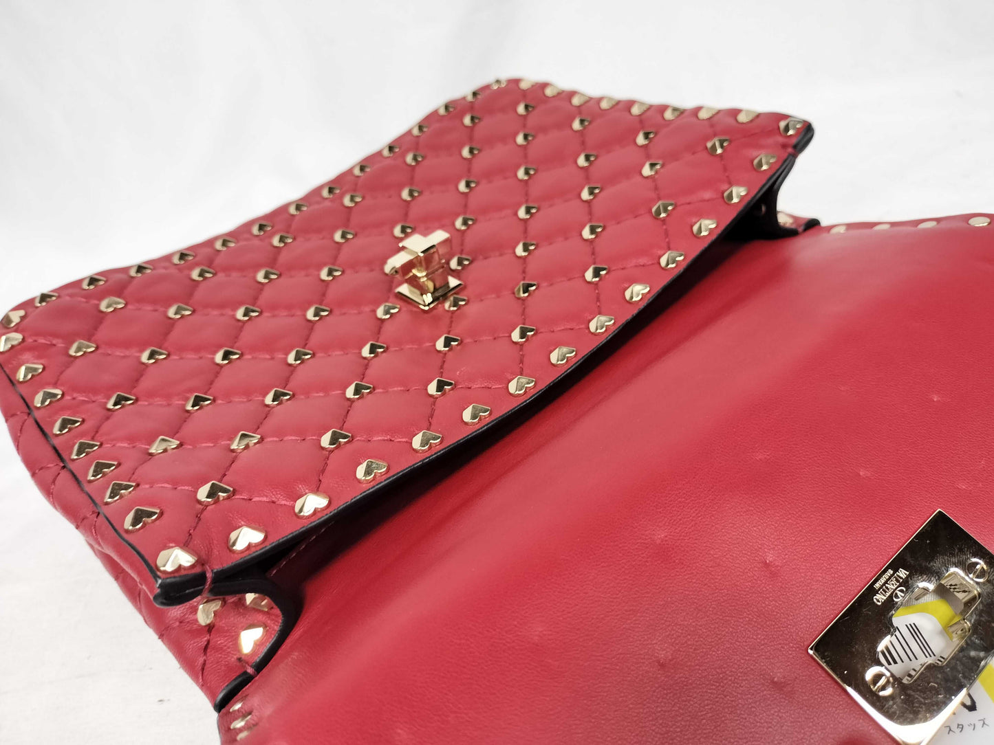 VALENTINO Heart Stud Leather Red Stud Shoulder Bag
