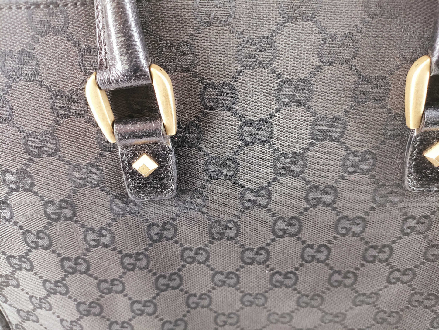 GUCCI GG Canvas Studded Tote Bag, Black, 120897