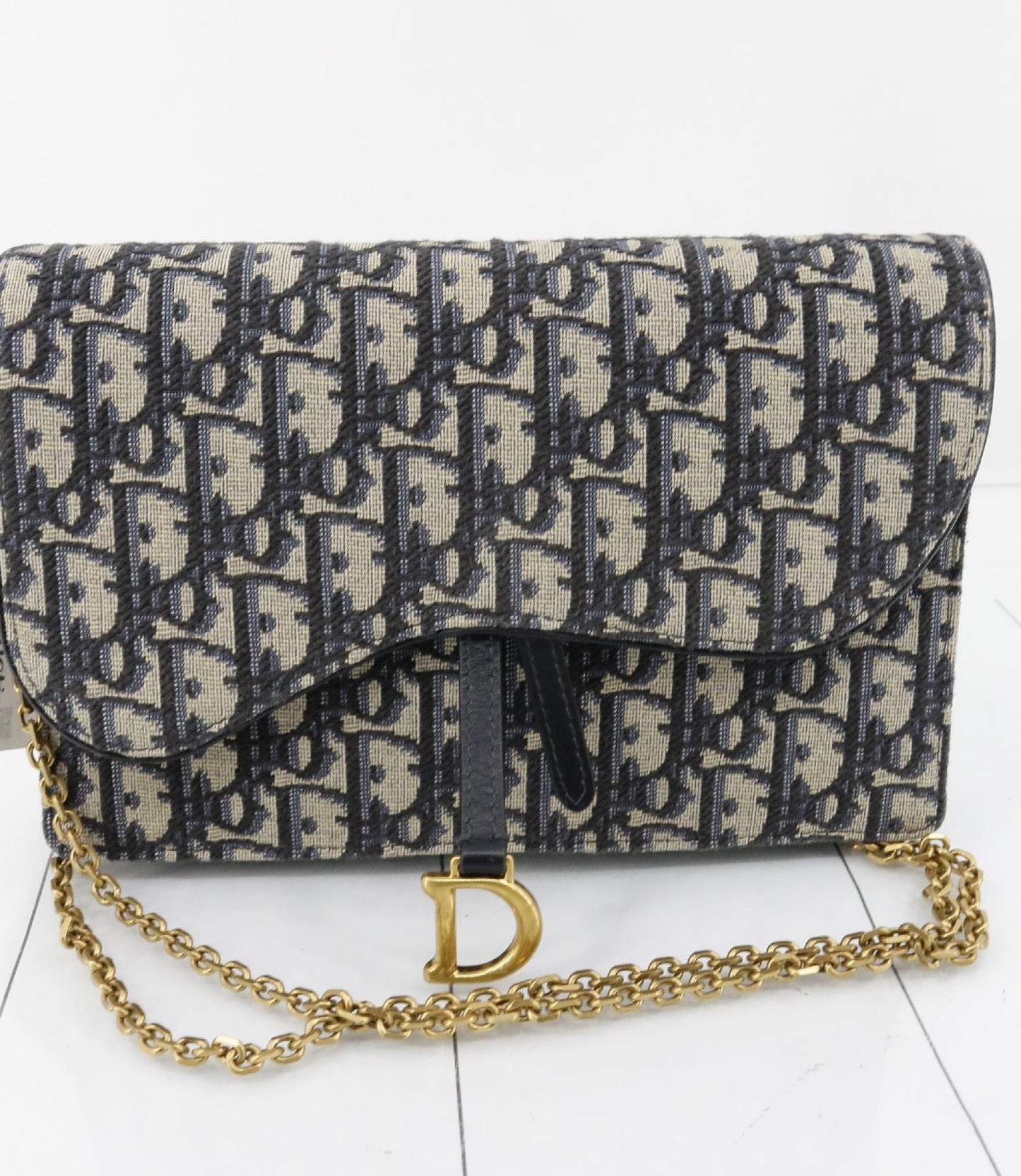 Dior Saddle Oblique Navy Chain Shoulder Bag