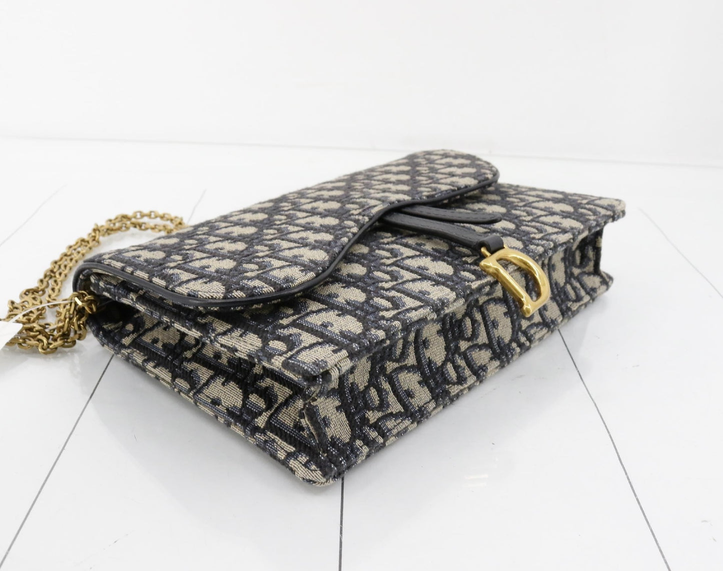 Dior Saddle Oblique Navy Chain Shoulder Bag