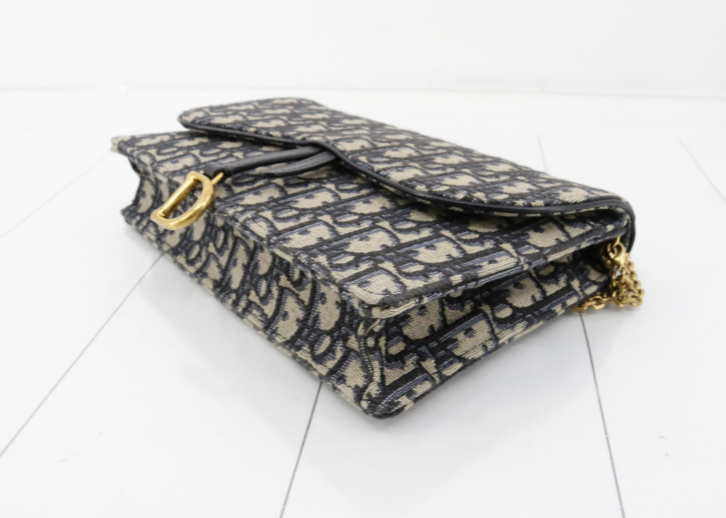 Dior Saddle Oblique Navy Chain Shoulder Bag
