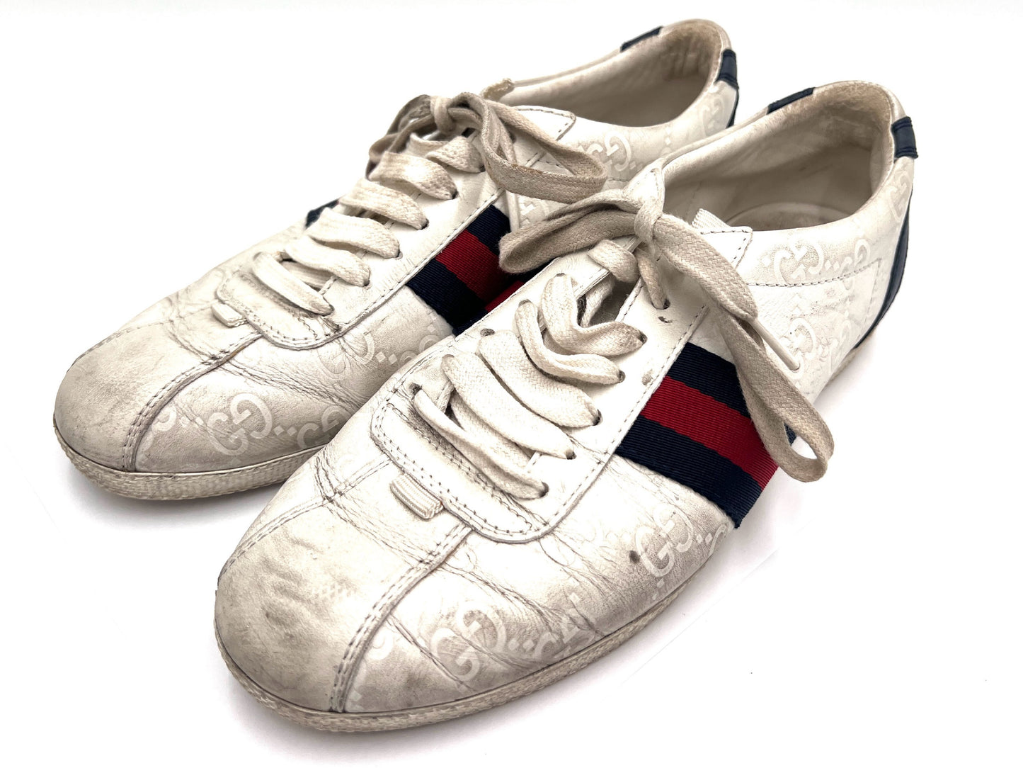 GUCCI 408496 Shima Lace-Up Sneakers, White, Size 36 1/2