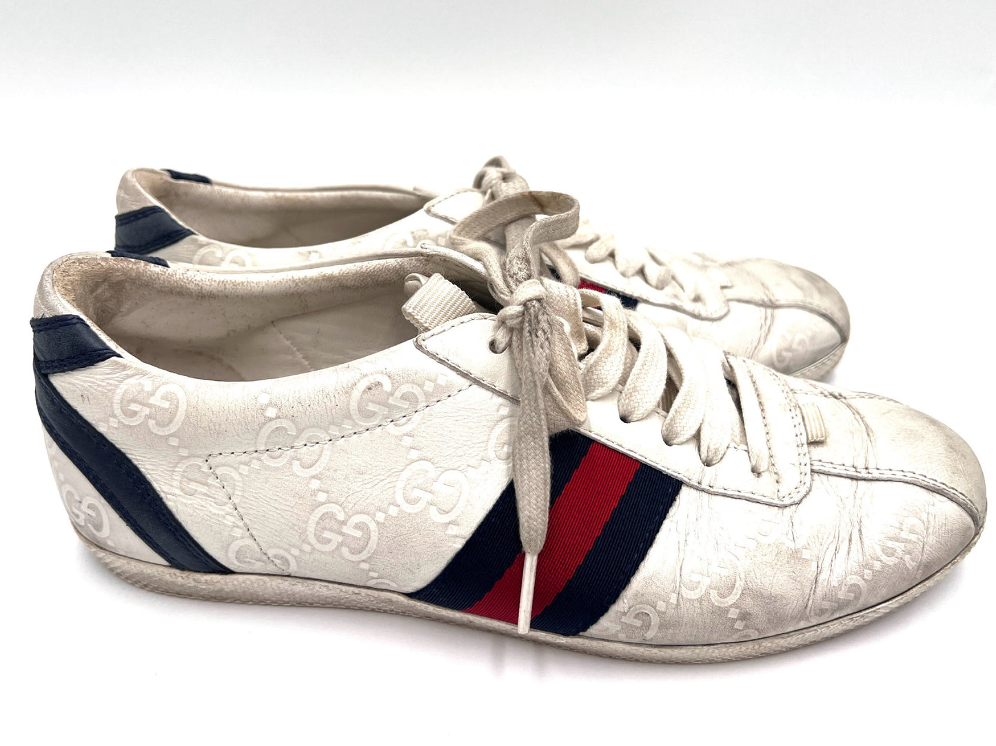 GUCCI 408496 Shima Lace-Up Sneakers, White, Size 36 1/2