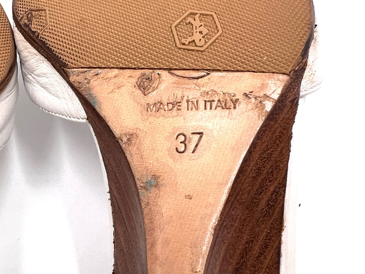 CHANEL Coco Mark Leather Wedge Sole Pumps White Size 37