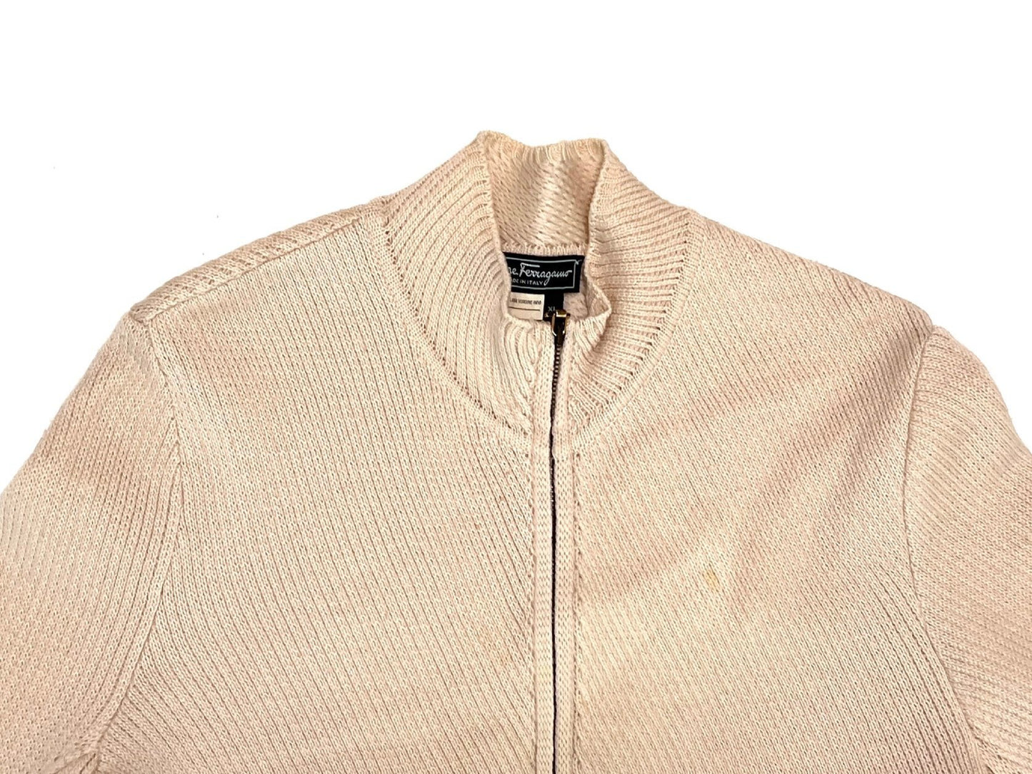 Salvatore Ferragamo Knit Full-Zip Jacket, Beige, Size XL