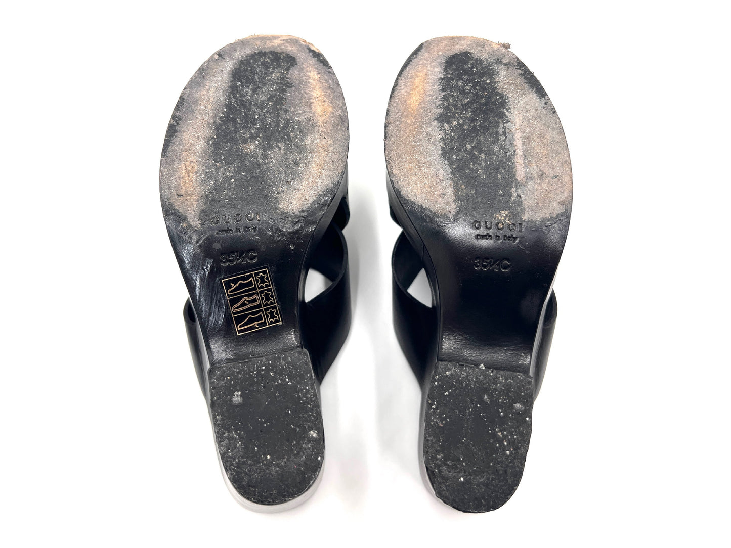 GUCCI 91857 Cross Belt Wedge Sole Black Mules Size 35 1/2