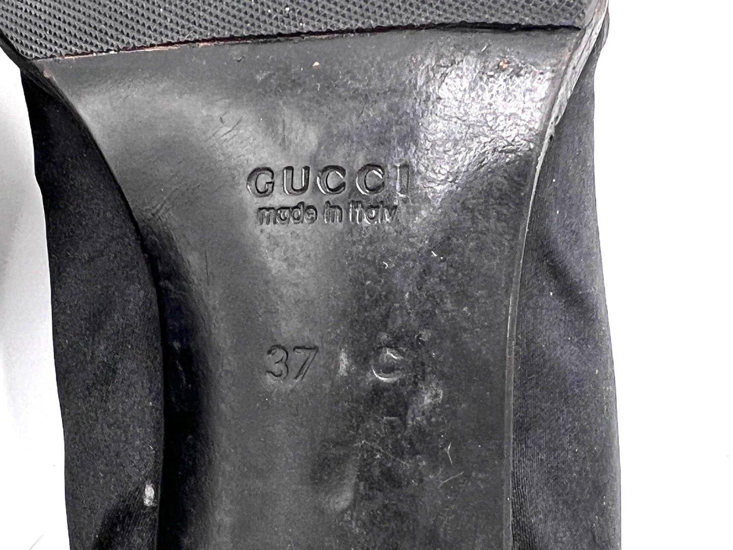 GUCCI Satin G Logo Plate High Heel Pumps Black Size 37