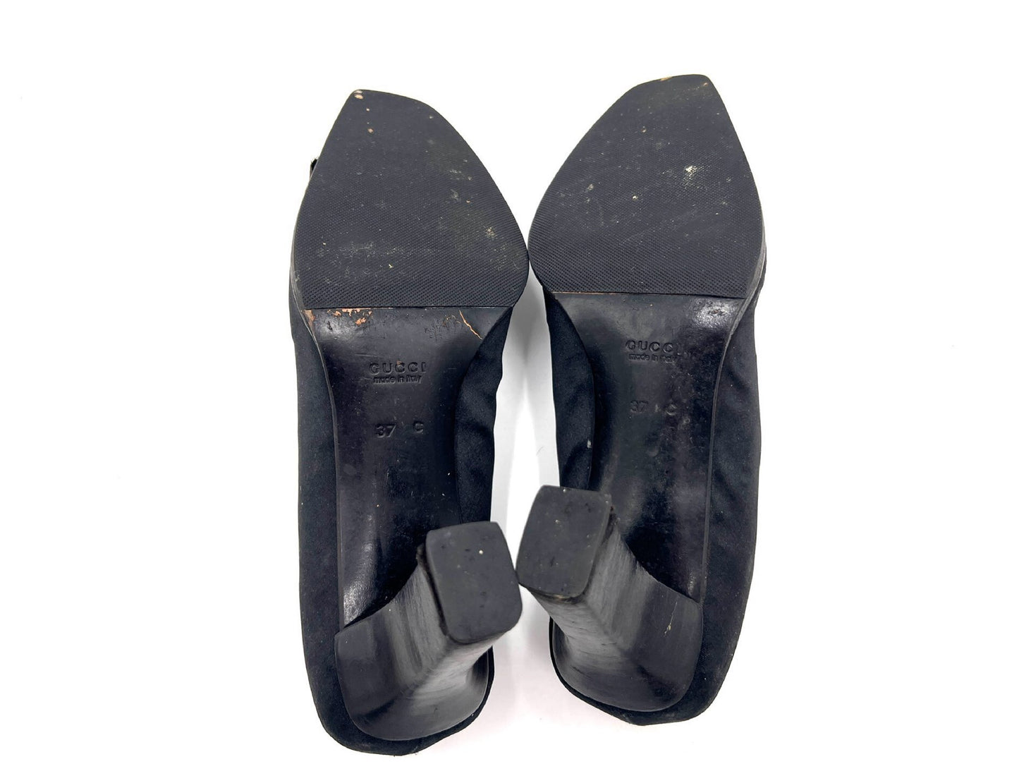 GUCCI Satin G Logo Plate High Heel Pumps Black Size 37