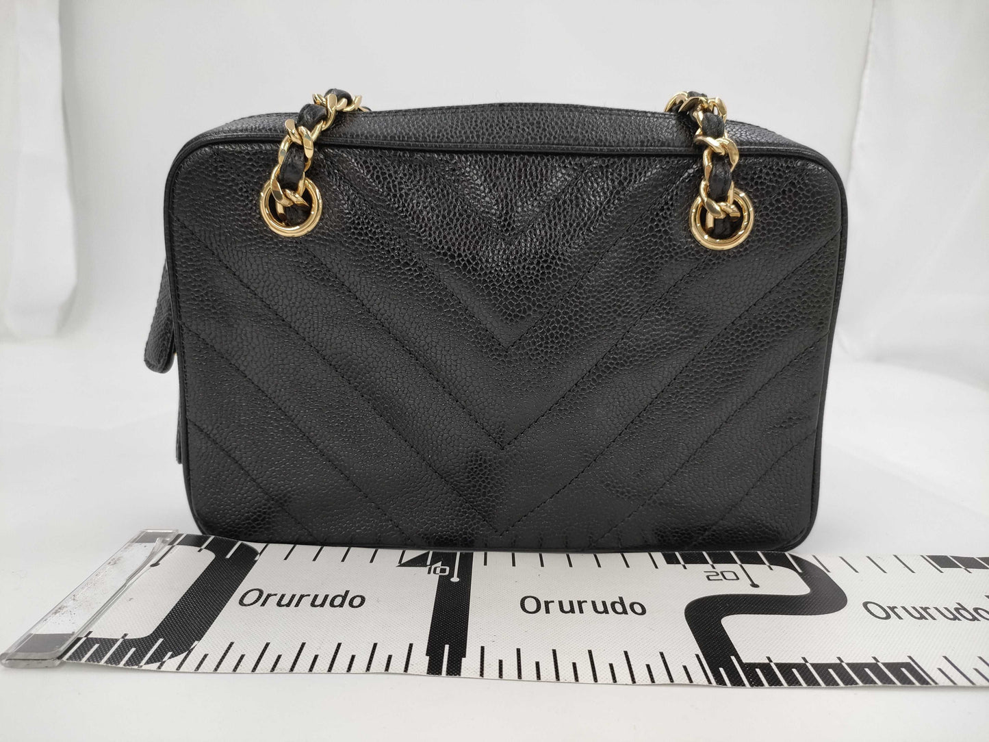 CHANEL Chevron Caviar Leather Chain Shoulder Bag in Black with Gold Hardware, 6877469, No. 6