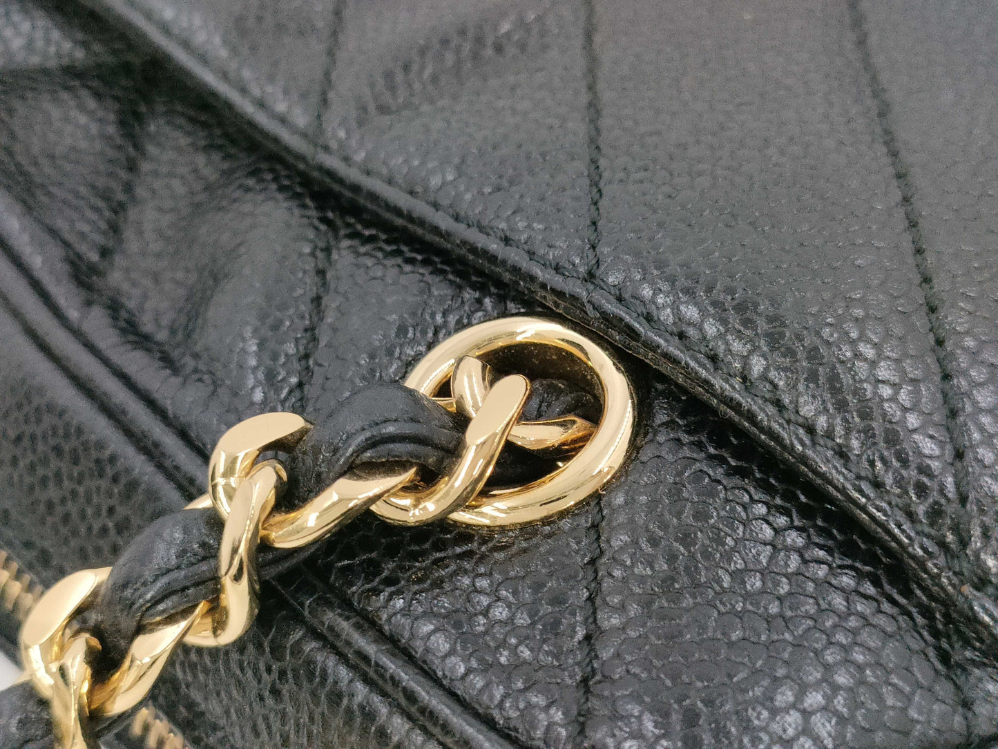 CHANEL Chevron Caviar Leather Chain Shoulder Bag in Black with Gold Hardware, 6877469, No. 6