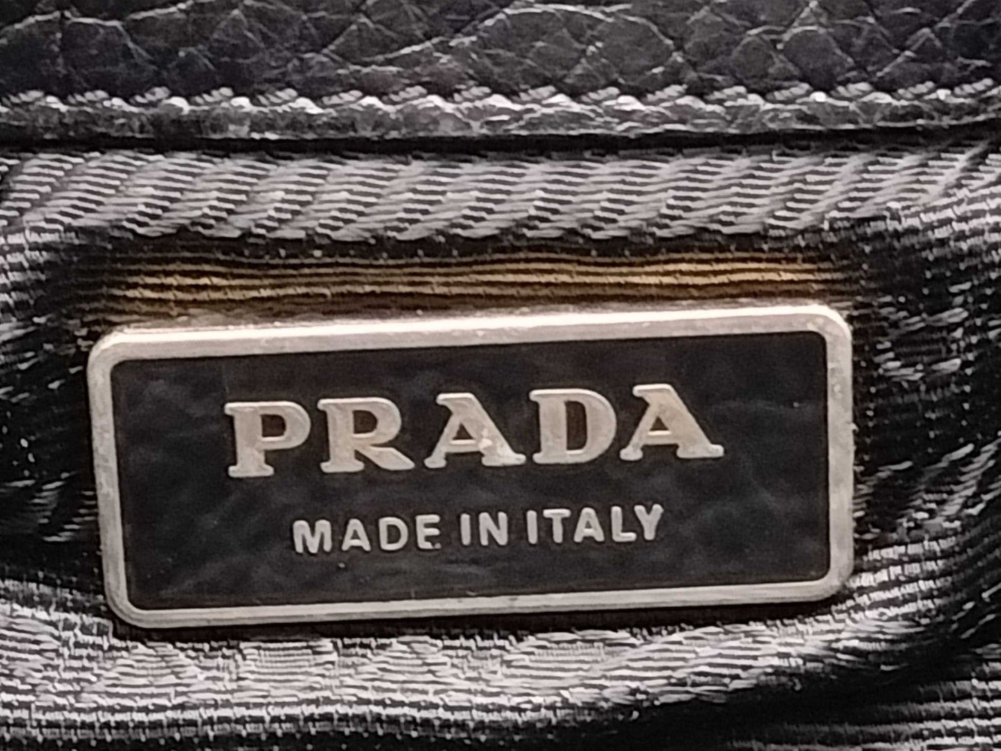 PRADA PRADA Prada Shoulder Bag Handbag Leather and Nylon Black with Triangle Logo and White Tag