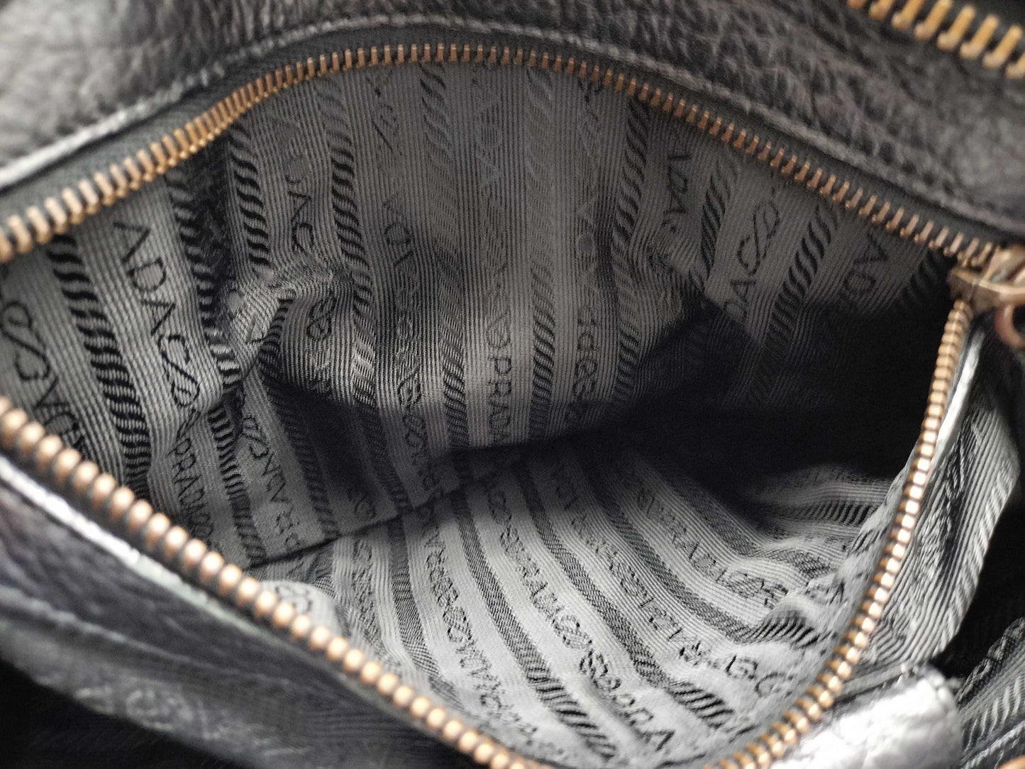 PRADA PRADA Prada Shoulder Bag Handbag Leather and Nylon Black with Triangle Logo and White Tag
