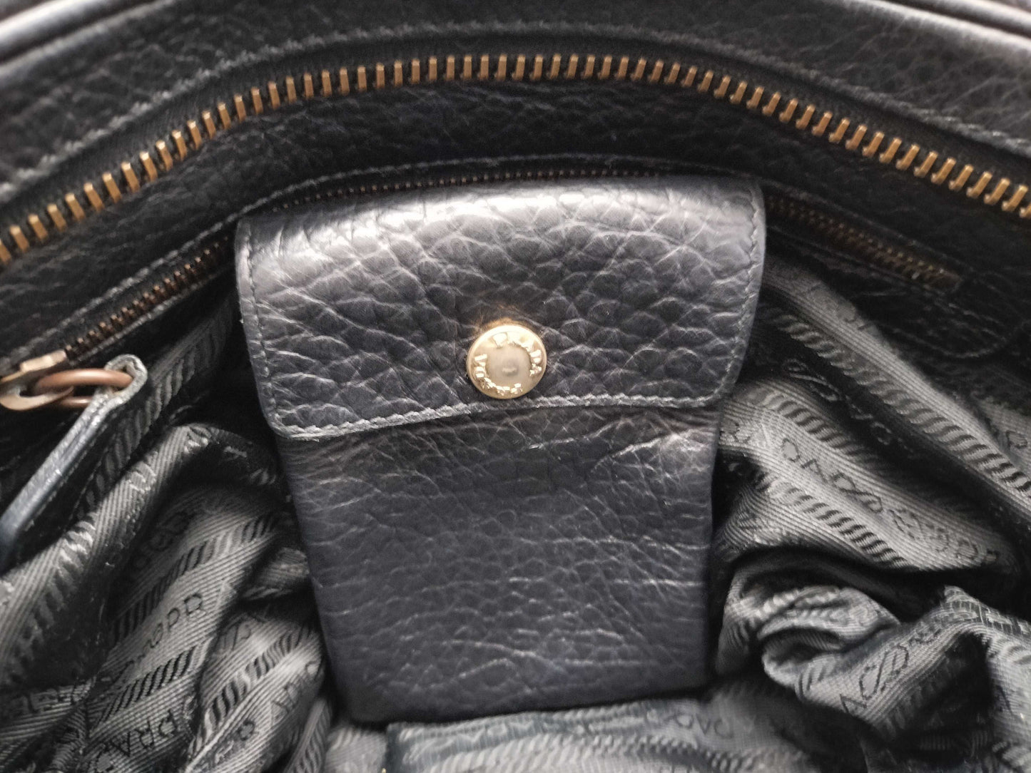 PRADA PRADA Prada Shoulder Bag Handbag Leather and Nylon Black with Triangle Logo and White Tag