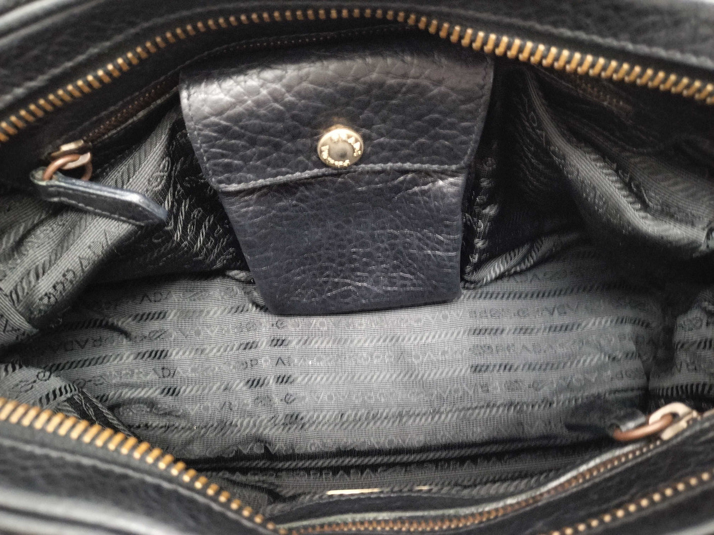 PRADA PRADA Prada Shoulder Bag Handbag Leather and Nylon Black with Triangle Logo and White Tag