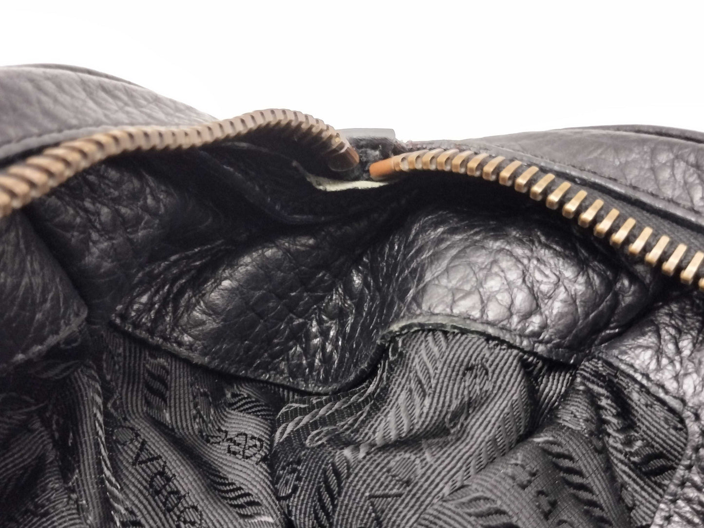 PRADA PRADA Prada Shoulder Bag Handbag Leather and Nylon Black with Triangle Logo and White Tag