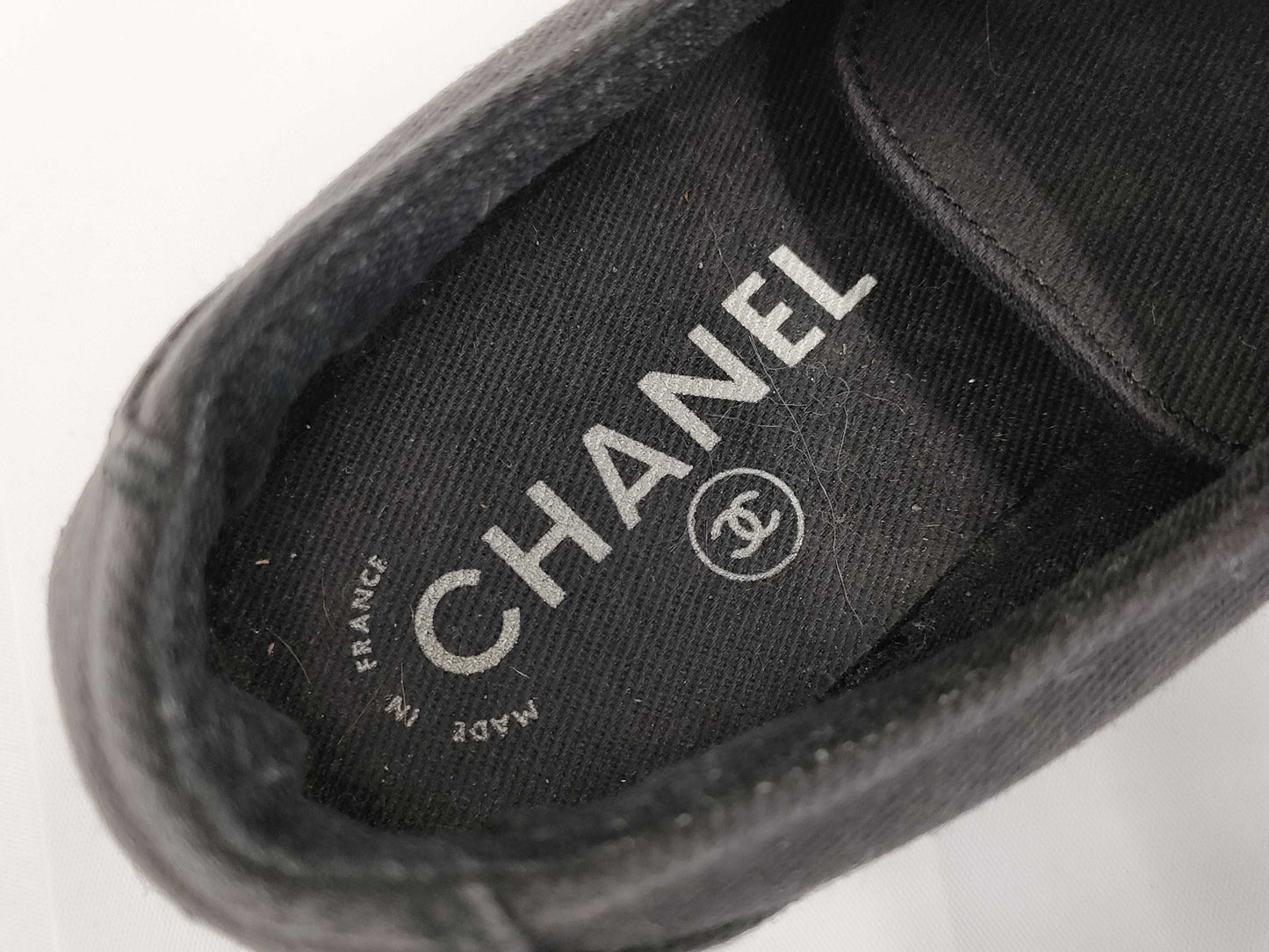 CHANEL Canvas/Rubber Sneakers, Black/White, #38