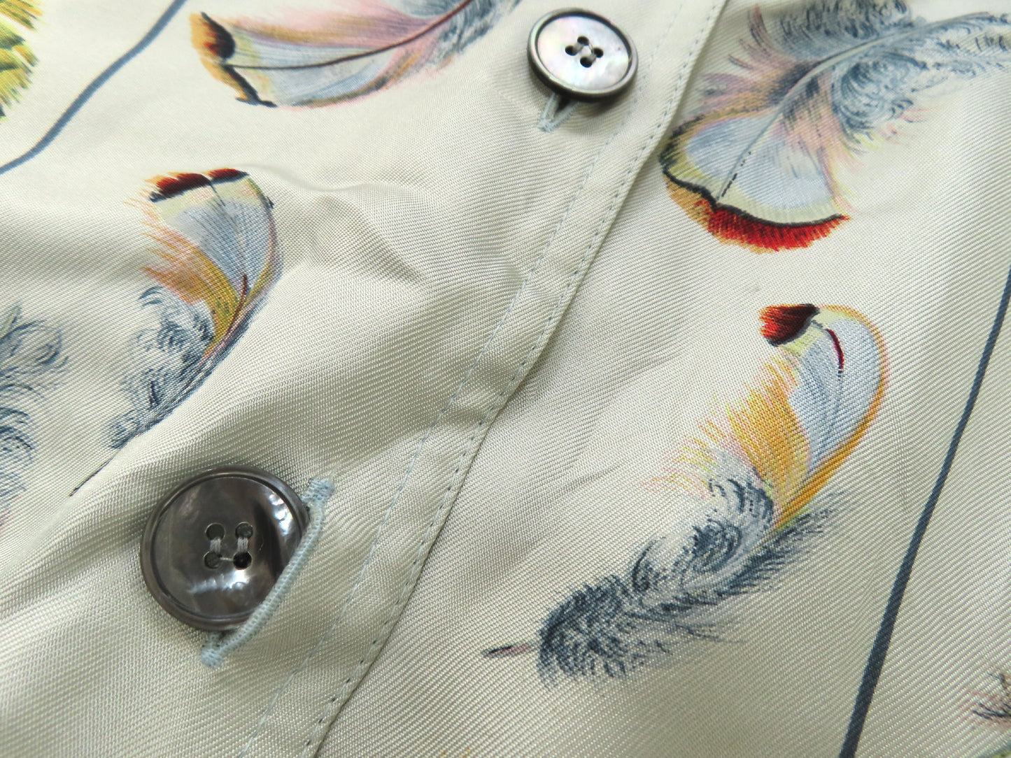 HERMES Shirt, 100% Silk, Gray/Blue Multicolor, #40, Tops