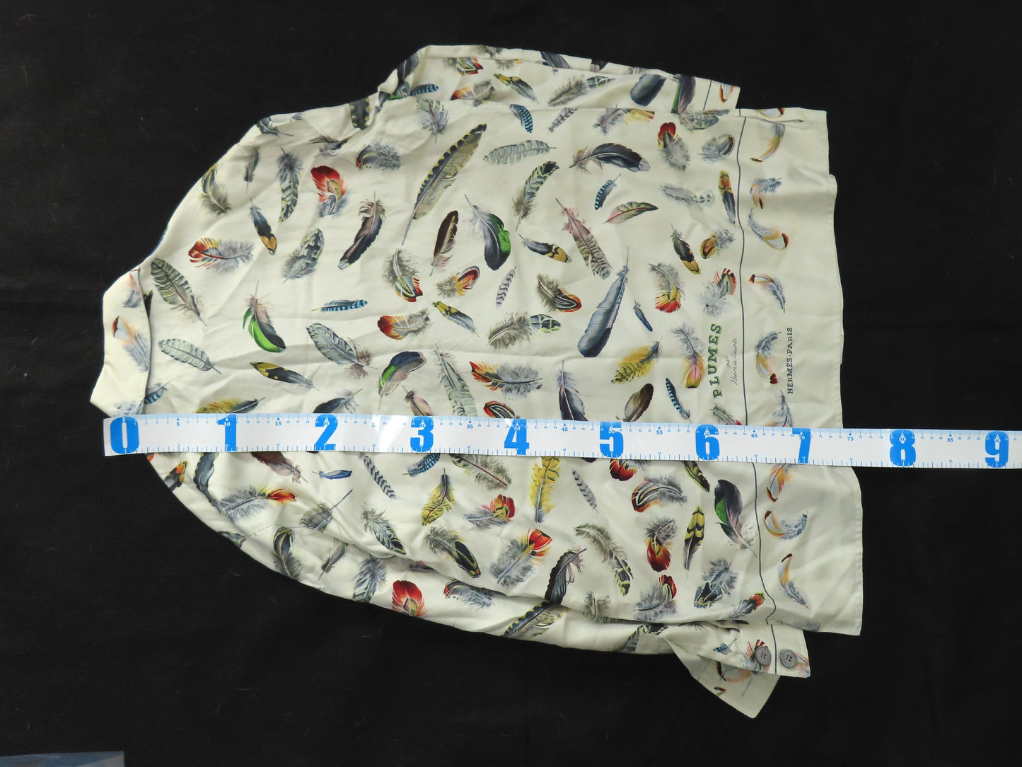 HERMES Shirt, 100% Silk, Gray/Blue Multicolor, #40, Tops