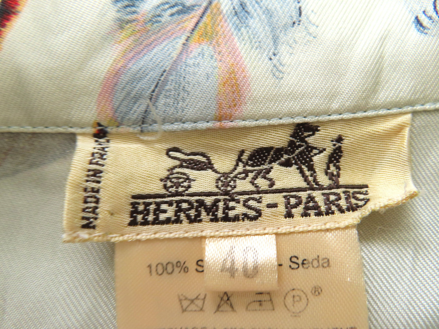 HERMES Shirt, 100% Silk, Gray/Blue Multicolor, #40, Tops