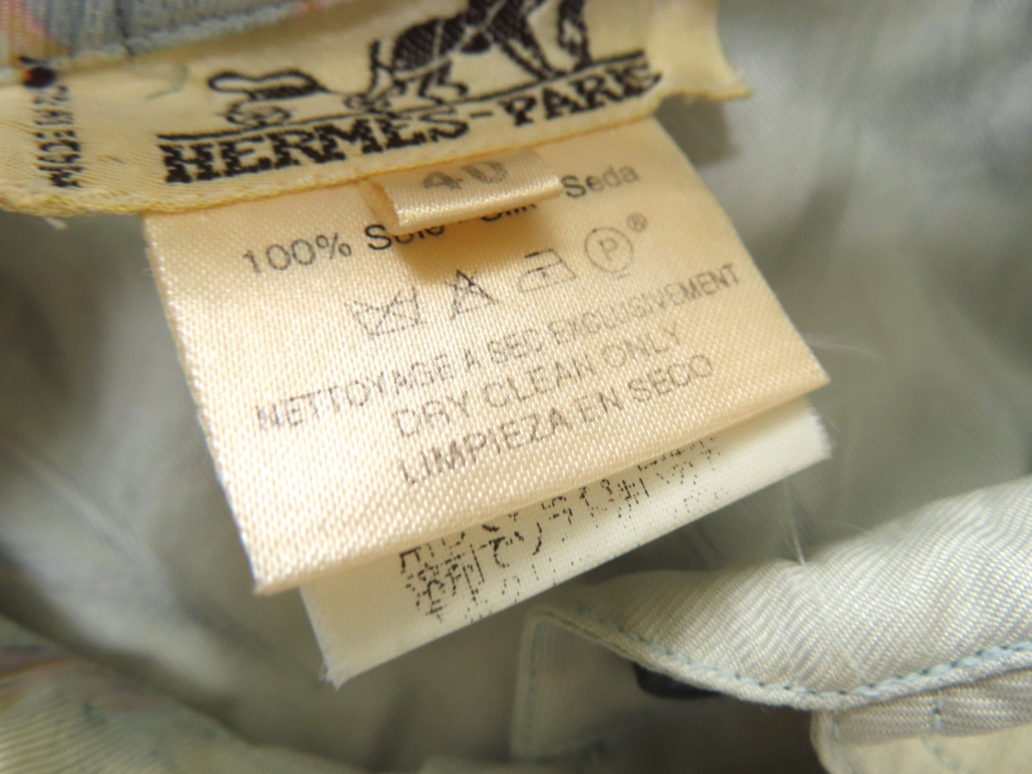 HERMES Shirt, 100% Silk, Gray/Blue Multicolor, #40, Tops