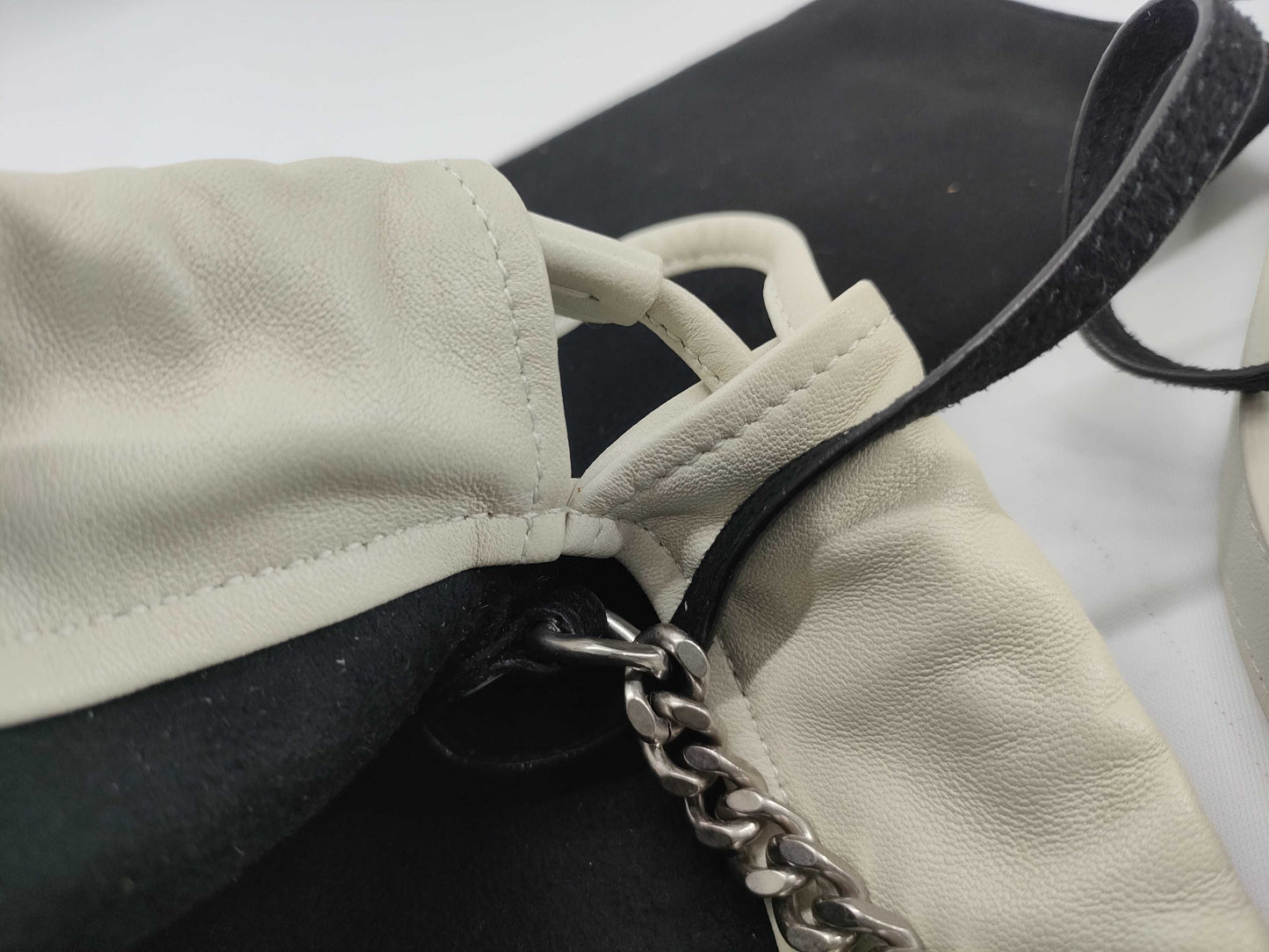 SAINT LAURENT Drawstring Bag Ivory Shoulder Bag